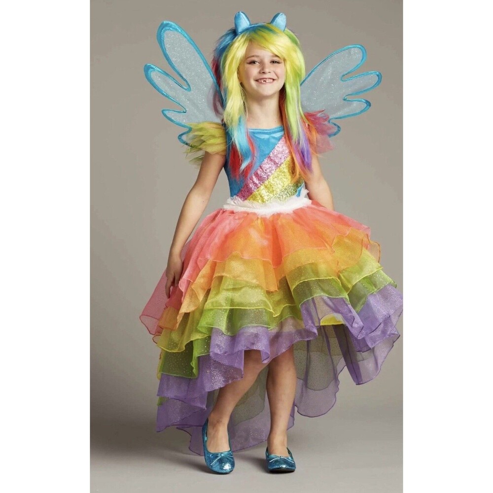 Chasing Fireflies Rainbow Dash Costume + Wings My Little Pony Dress Girls Size 6